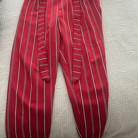 Stylish Red Striped Paperbag Waist Pants - Picture 5 of 7
